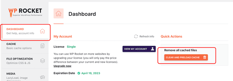wp rocket screenshot