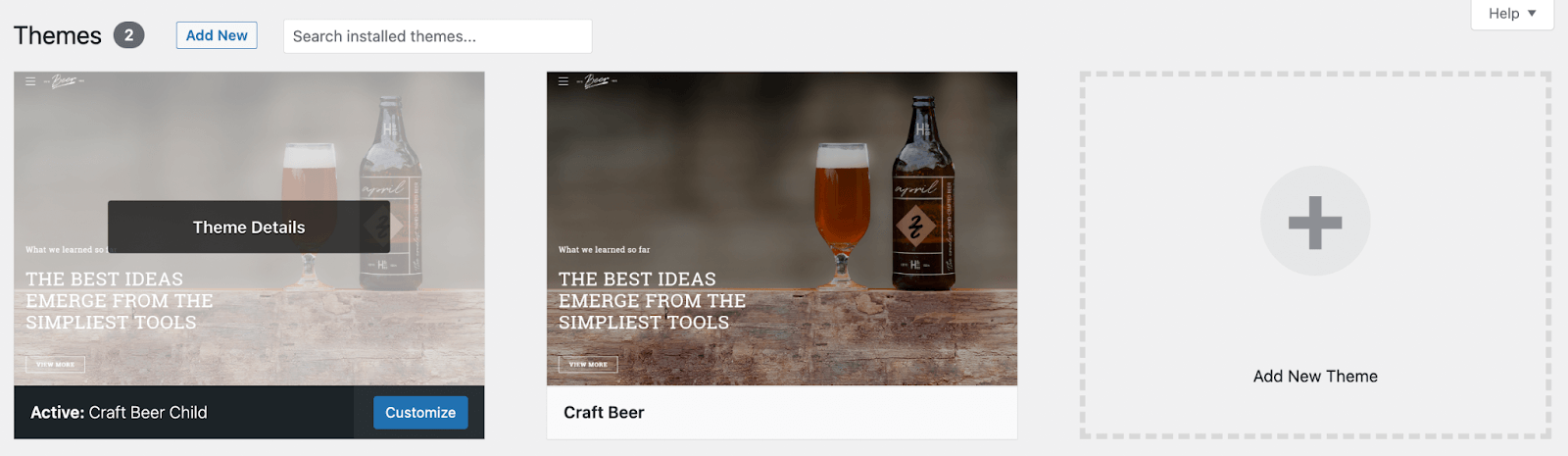 Examples of theme details for Craft Beer Child