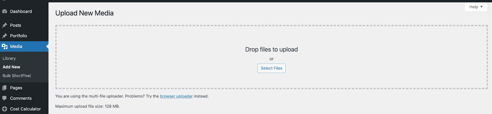 Wordpress media library screenshot