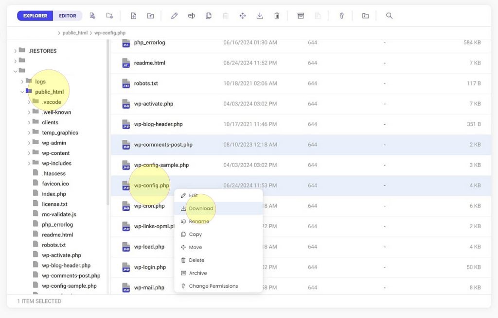 wp-config.php screenshot