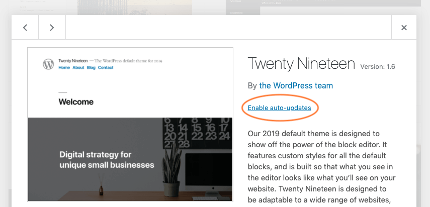 Twenty Nineteen wordpress theme menu page with 
