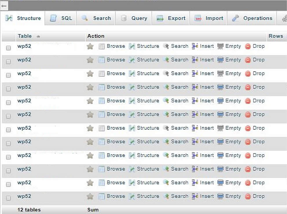 phpmyadmin screen