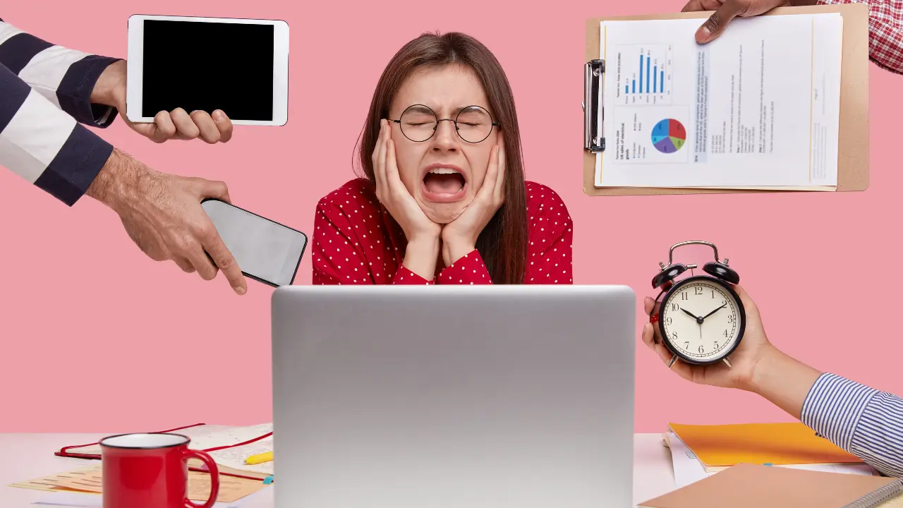 Woman suffering employee burnout, lacking emotional intelligence and leadership development training