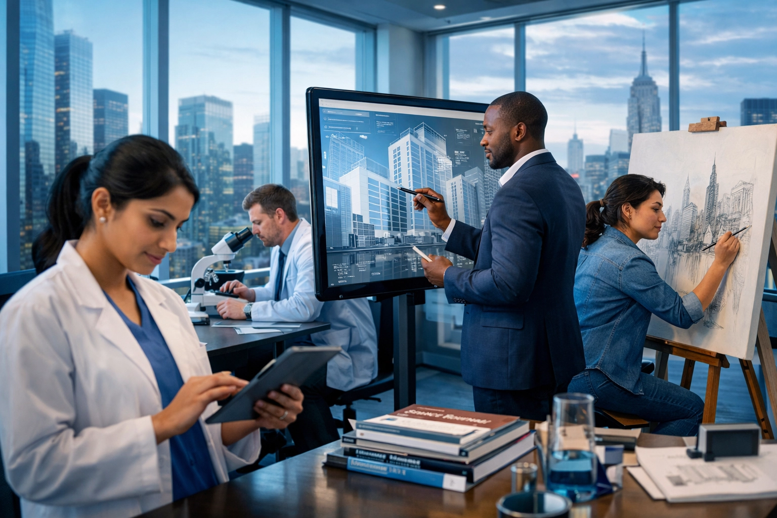 Diverse professionals demonstrating EB-1A extraordinary ability across science, business, and arts