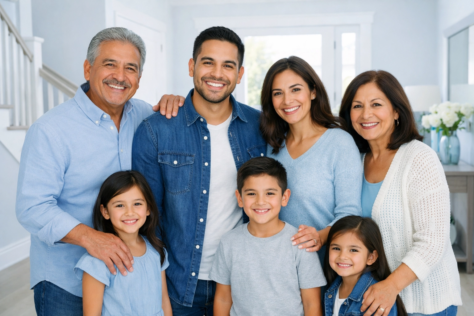 Multi-generational family in a modern home, representing a smooth transfer of inheritance assets.